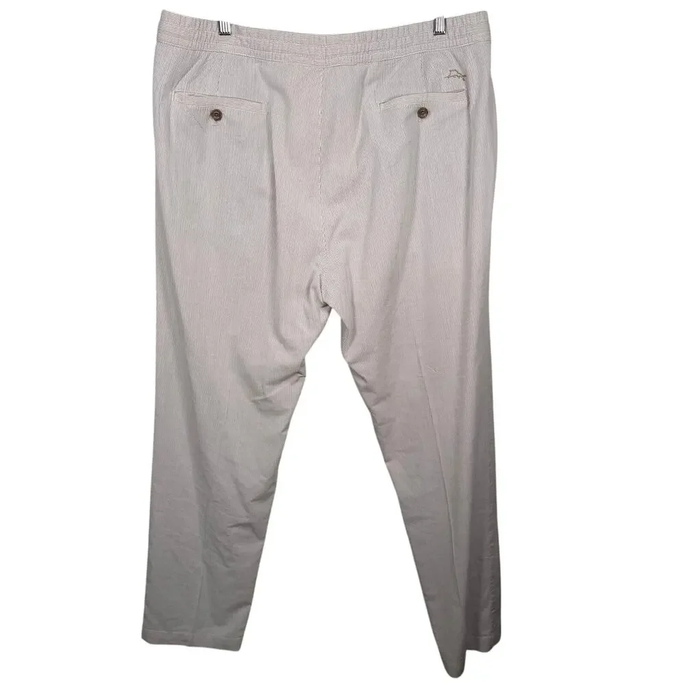 Tommy Bahama Men’s XL Drawstring Pants Cotton Stretch Gray Striped Casual EUC